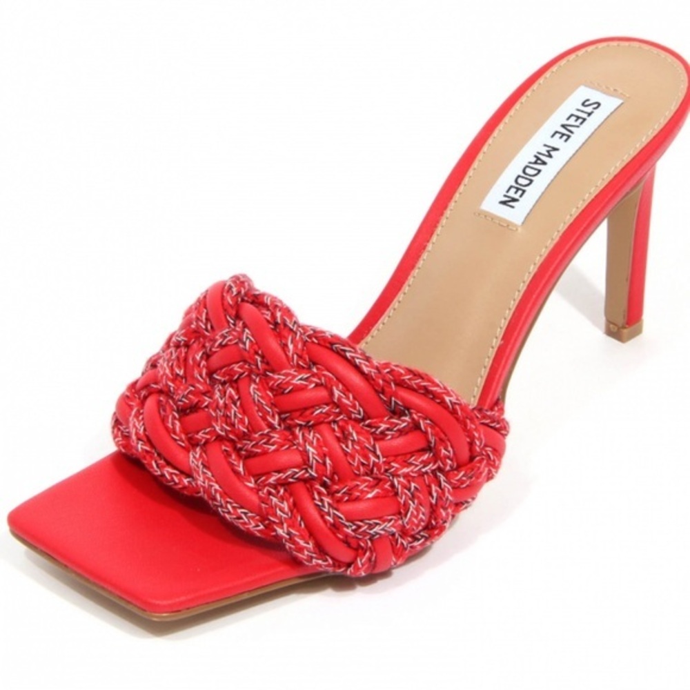 Steve Madden Red Seraphine Square Toe Sandal Heels